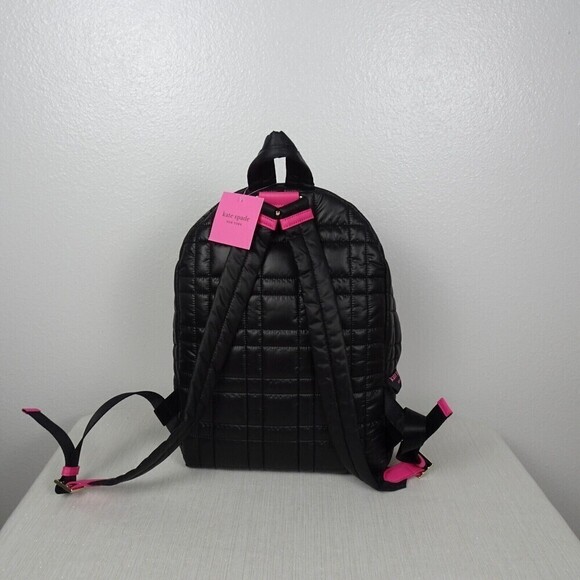 Kate Spade NY Softwear Quilted Nylon Medium Backpack Laptop Bag Black Pink NWT main image 4